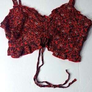 Red and Black Lace Crop Top